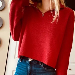 Red Quarter Zip Sweater